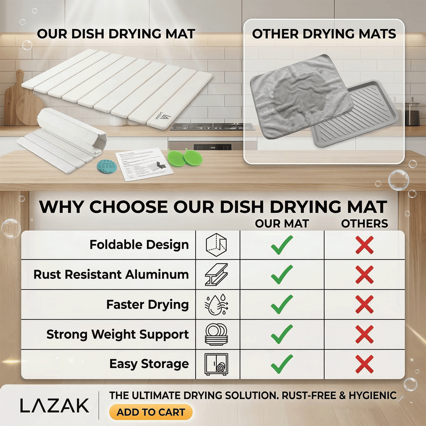 Foldable Diatomite Stone Drying Mat for Kitchen Counter