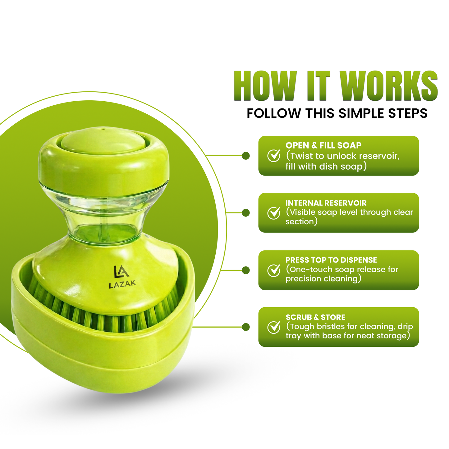 Dish Brush With Soap Dispenser,Scrub Brush For Kitchen Cleaning