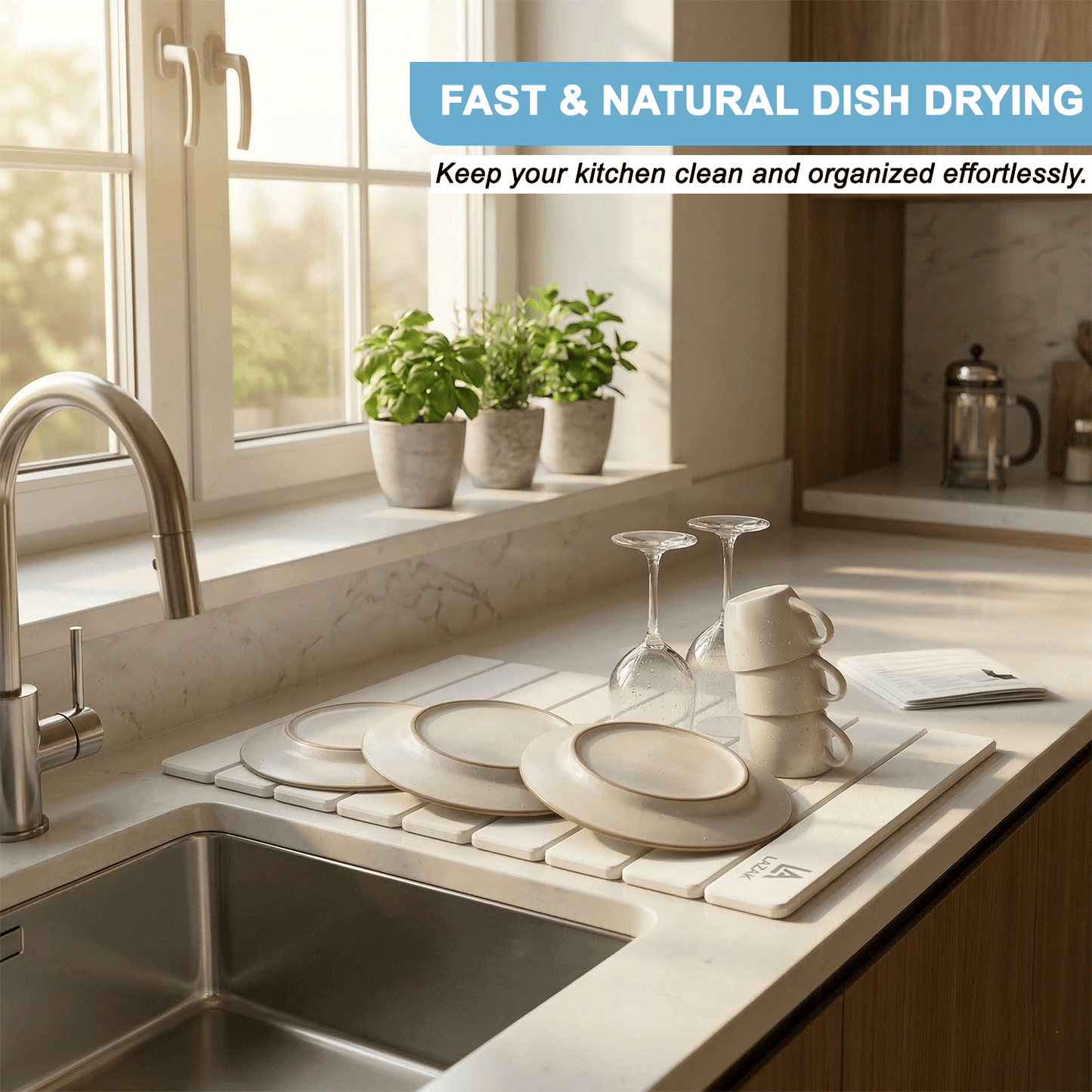 Foldable Diatomite Stone Drying Mat for Kitchen Counter