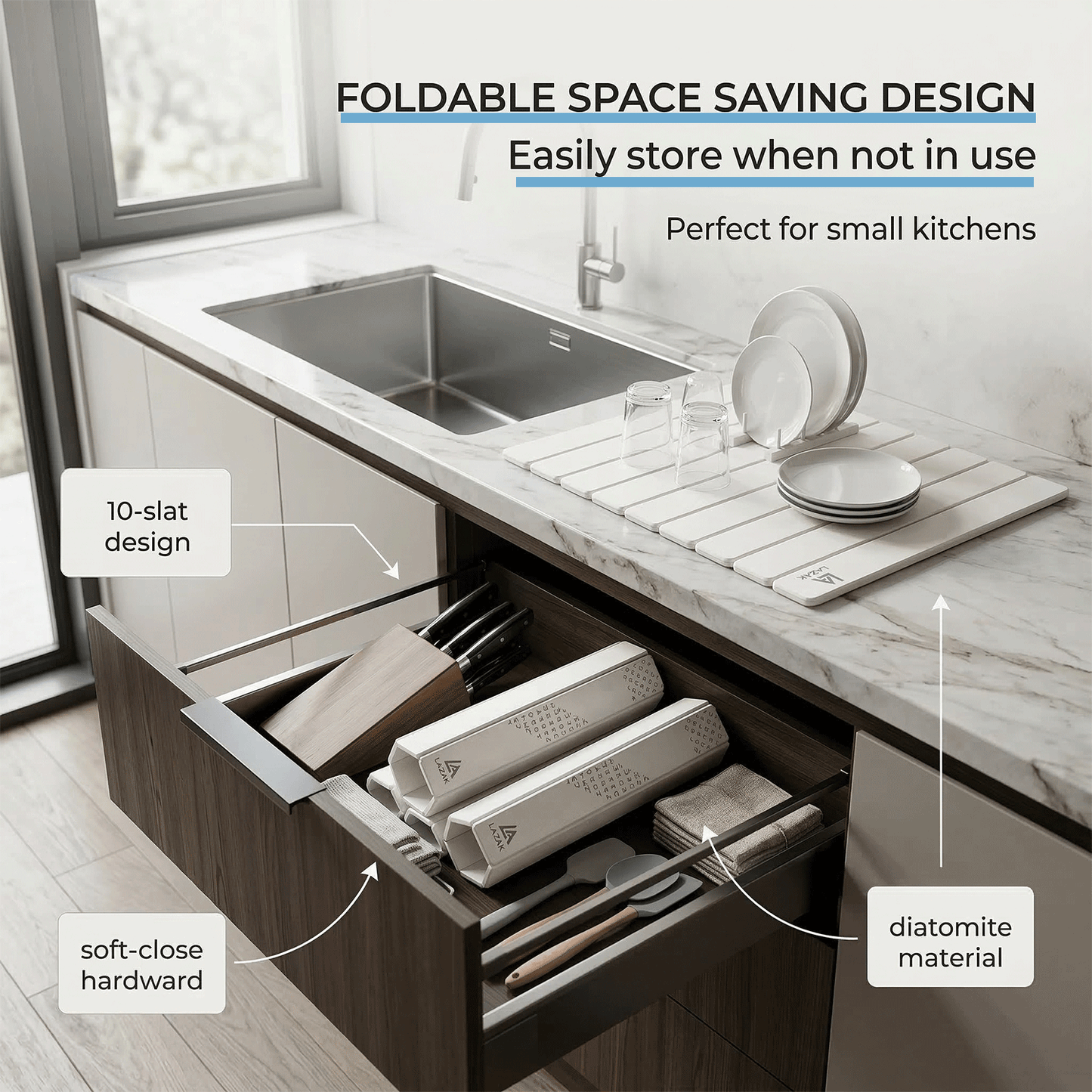 Foldable Diatomite Stone Drying Mat for Kitchen Counter